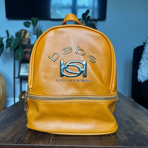 bebe Handbags - Bebe Kayla Small Backpack Women OS Apricot Orange NWT Faux Leather Mini Bag Logo